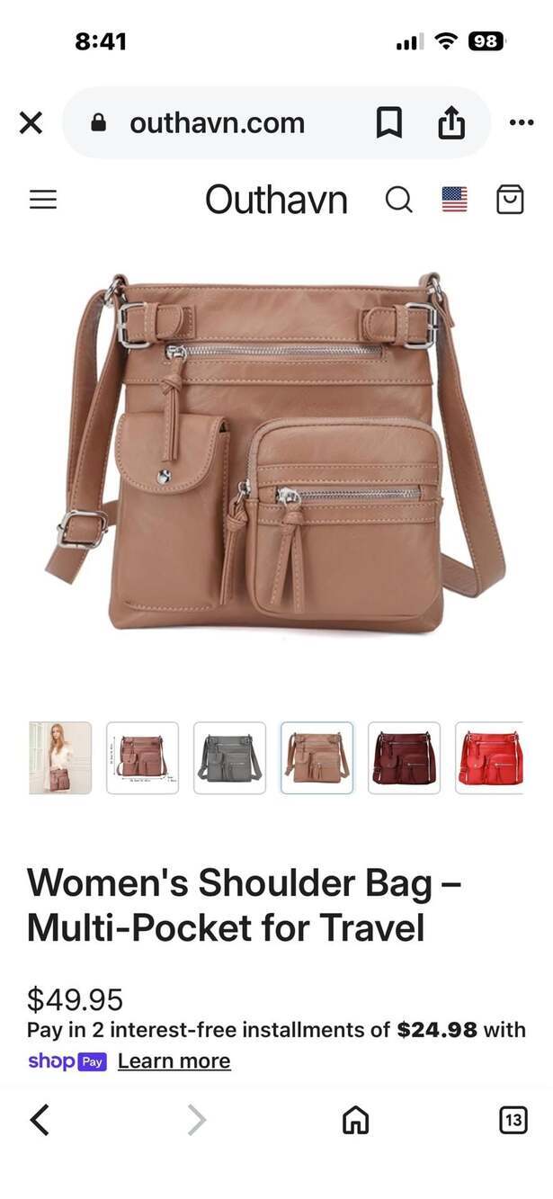 MultiSac Zippy Multi-Pocket Crossbody Bag, Tan - Picture 2 of 7